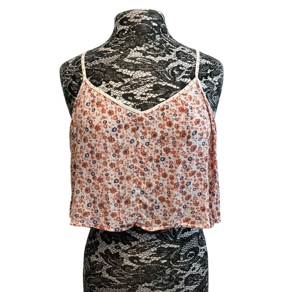 NWOT Fisherman's Daughter Floral Crop Top Tank‎ Strappy Orange Blue Boho Flowy M - Picture 1 of 13